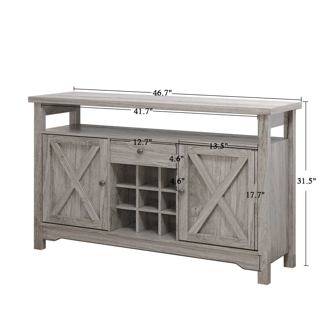White 47 Kitchen Buffet Storage Cabinet with Barn Door Y619