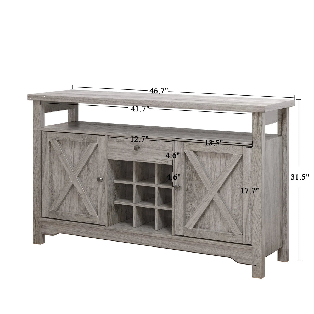 White 47 Kitchen Buffet Storage Cabinet with Barn Door Y619