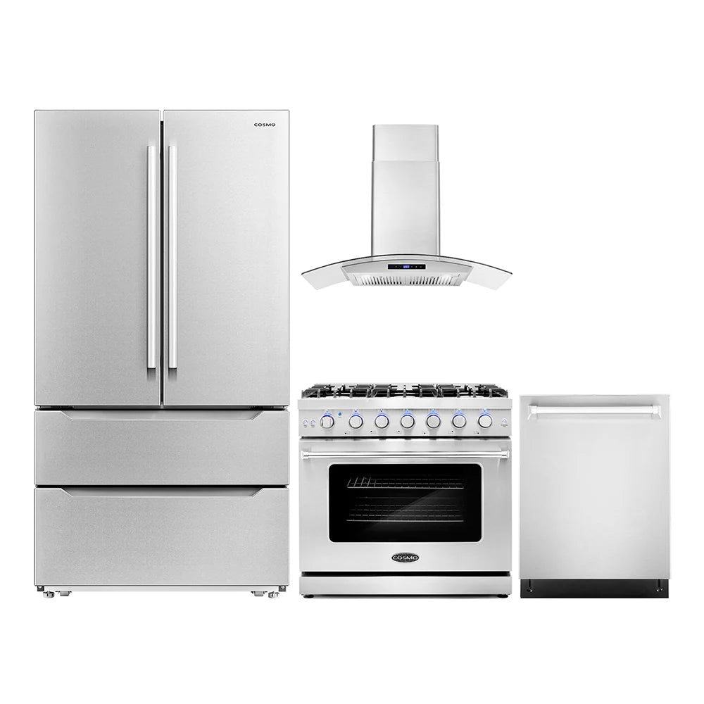 36 Gas Range, Wall Mount Range Hood, Refrigerator with Ice Maker and Dishwasher M423
