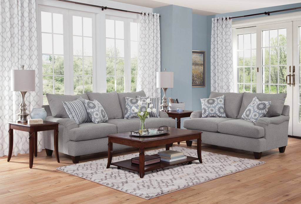 Soft Gray Rolled Arm Loveseat with 2 Accent Pillows D136184