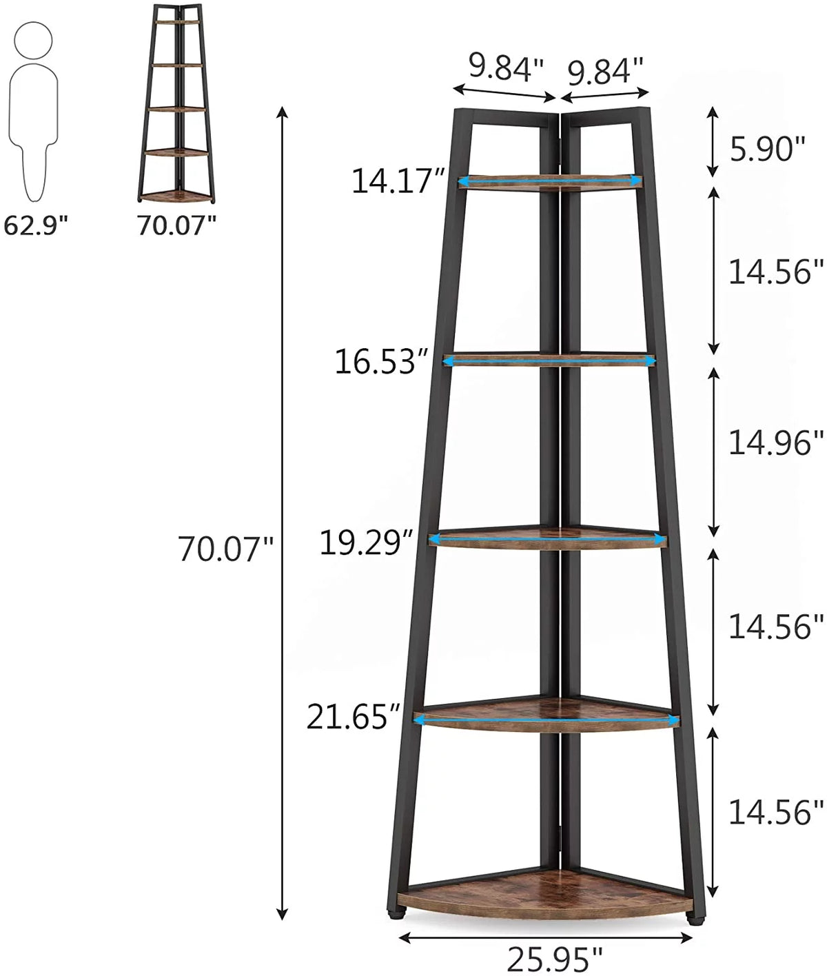 70 inch 5 Tier Corner Bookshelf Z90456