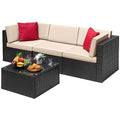 6 Piece Rattan Wicker Patio Sofa Set with Glass Table and Cushion U6066