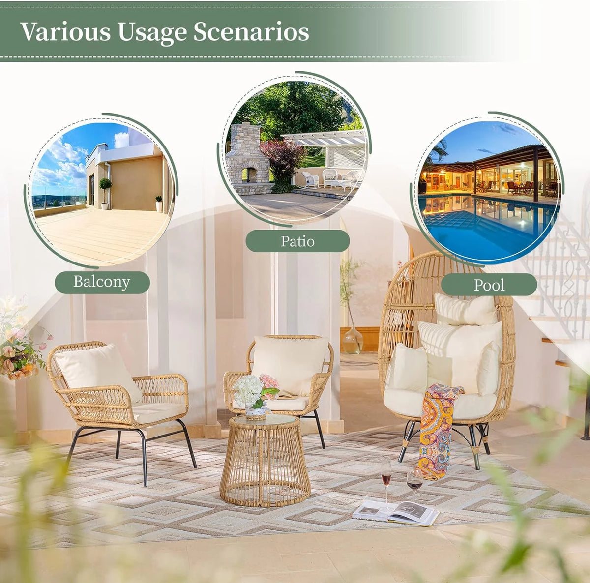 Beige Wicker Outdoor Sectional Sofa L75273