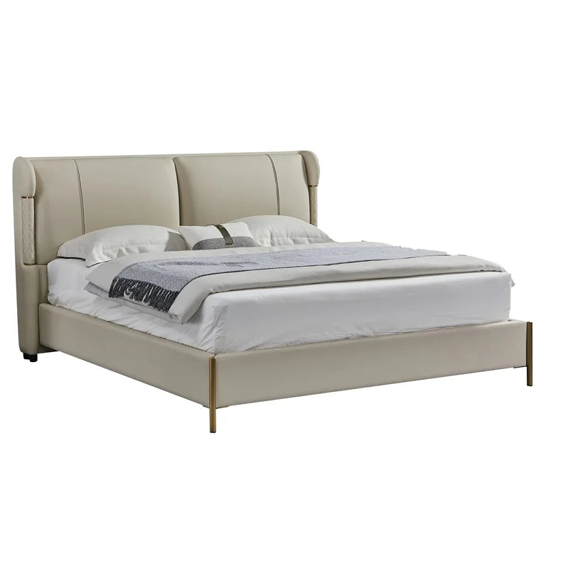 Cream Leather & Metal Cal King Bed P856