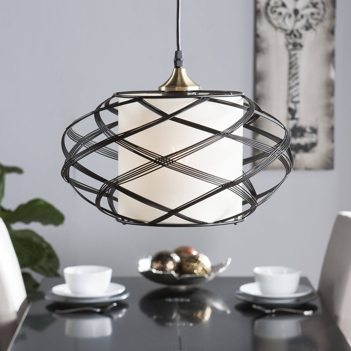 Black Wire Cage Pendant Lamp A108314