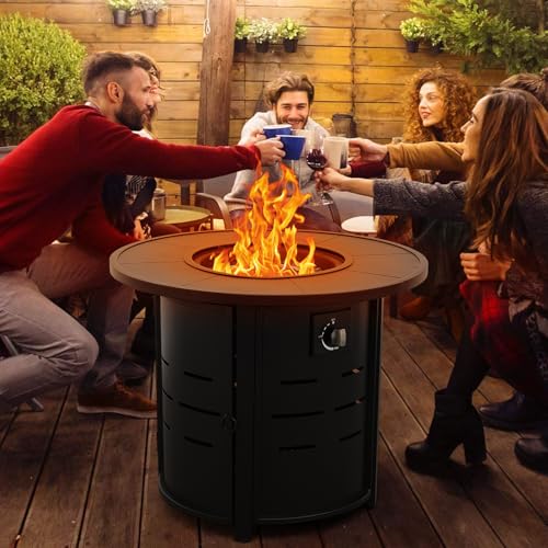 30 Inch Round Steel Gas Fire Pit Table 50000 BTU with Cover F58080