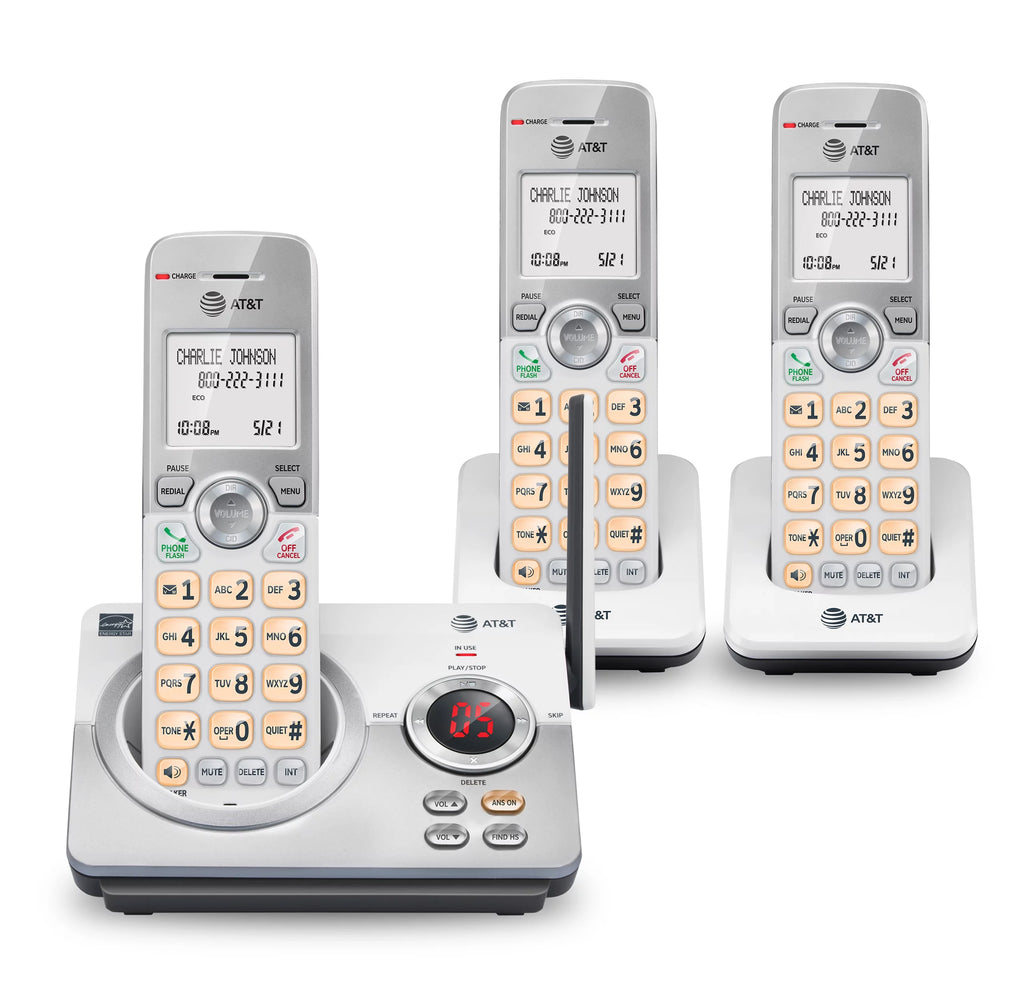 Expandable Cordless Phone with Answering System and Caller ID, 3 Handsets, White/Silver R416
