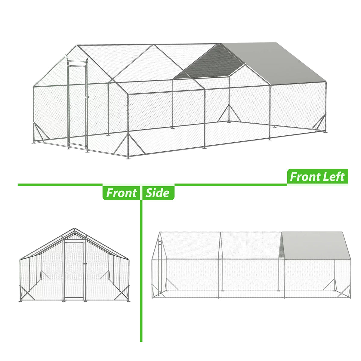 Large Metal Walk-in Chicken Coop with Waterproof Cover M5872