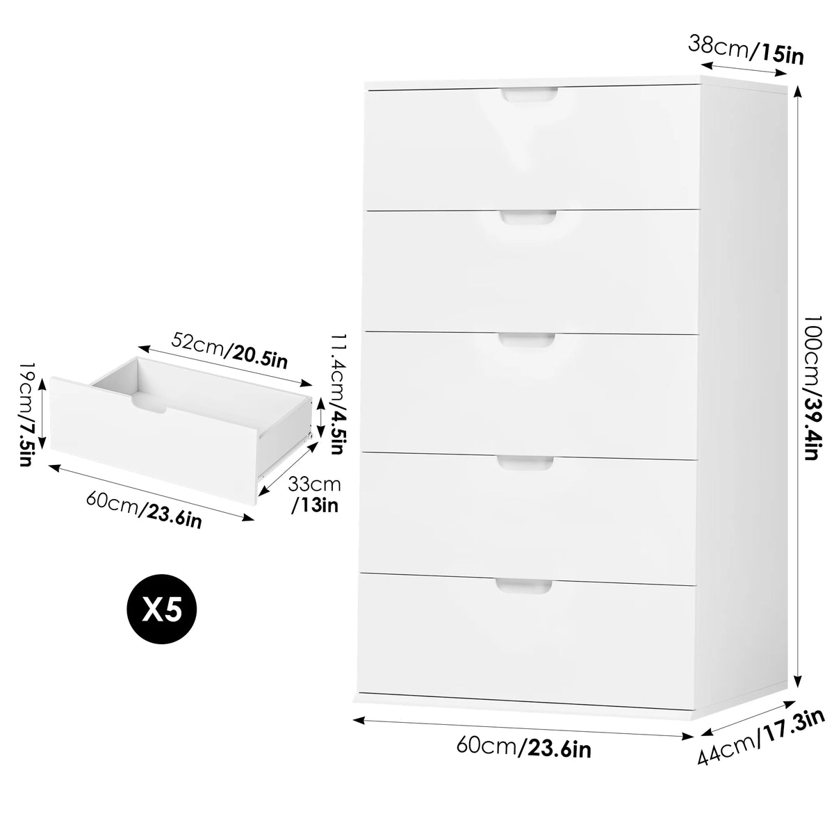 White 5 Drawer Dresser N93210