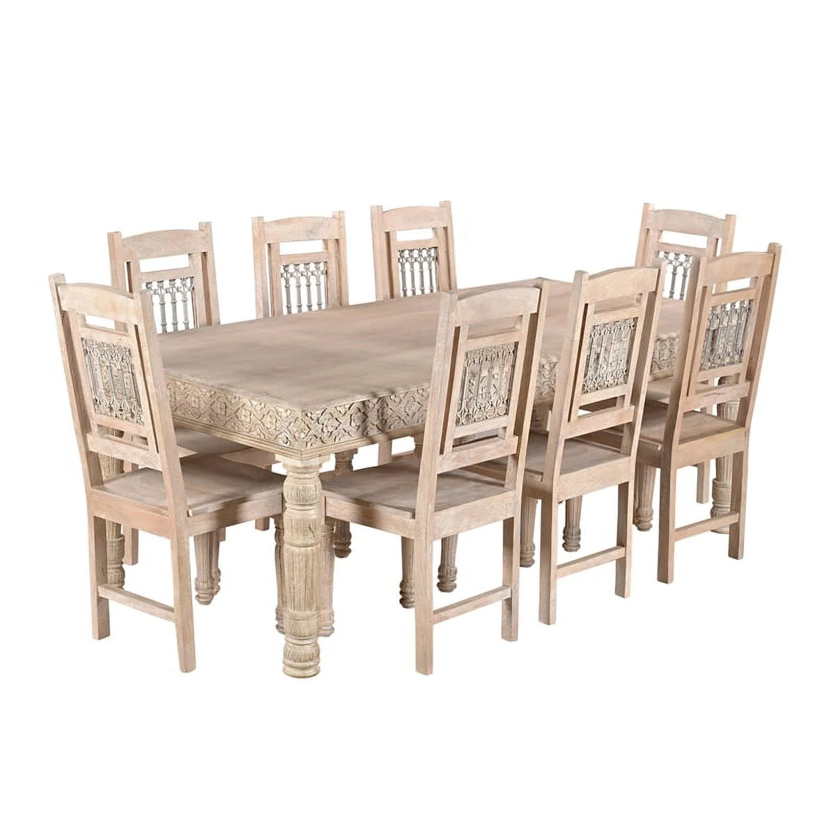 84" Carved Solid Wood Dining Table in White T28712