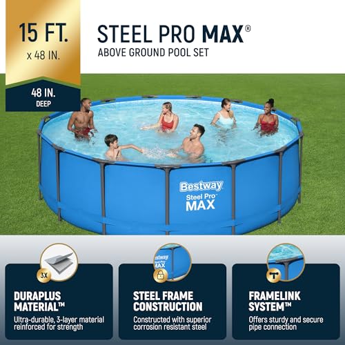 2 Pack 15' x 48" Round Steel Frame Above-Ground Swimming Pool J814696