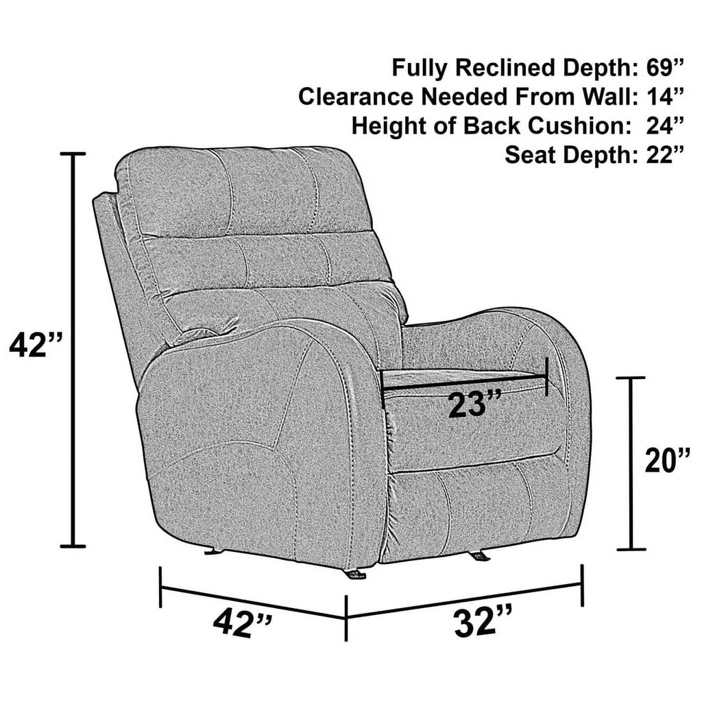 Gray Fabric Power Rocker Recliner with USB Charging Port B575