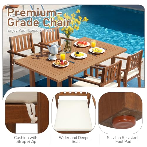 Acacia Wood Stackable Patio Dining Chairs Set of 4 with Cushions A992