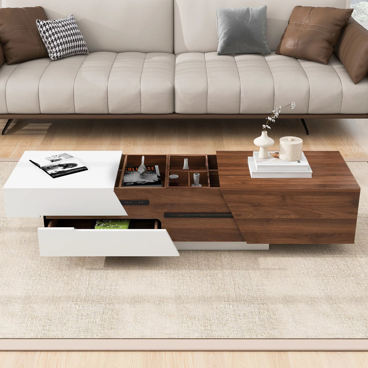 Extendable Coffee Table with Sliding Top and Storage Drawers A59539