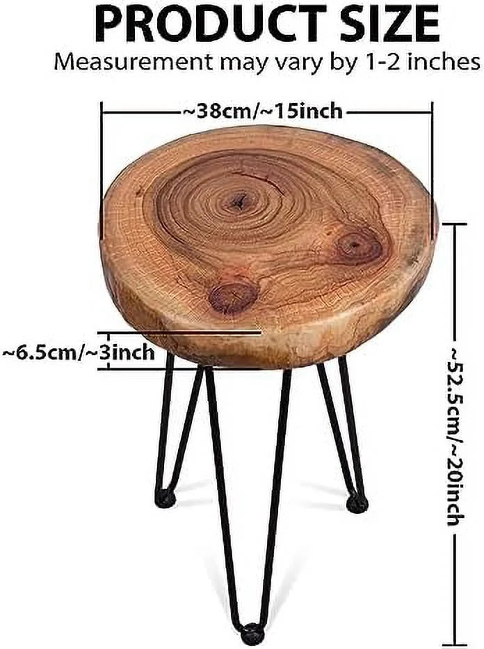 Rustic Old Elm Wood Round Accent Table with 3-Leg Metal Stand B9034