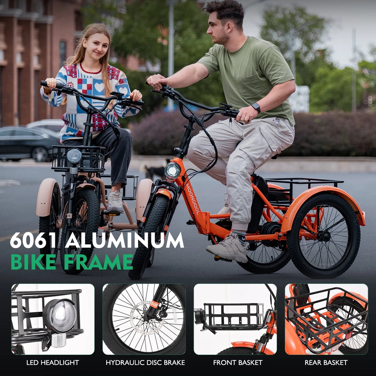 350W 7 Speed 3 Wheel Electric Tricycle with Rear Basket M575