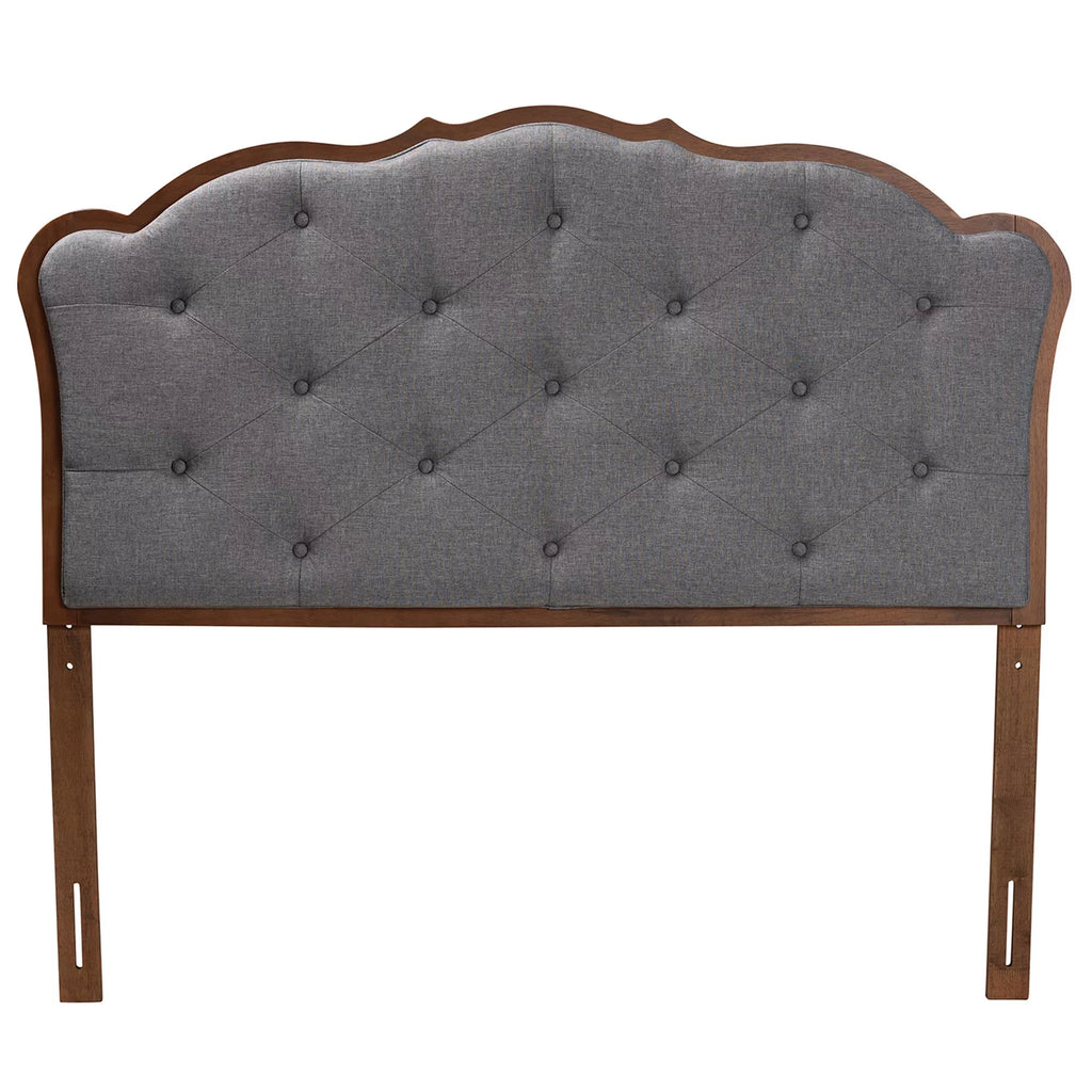 Grey Fabric and Walnut Brown Wood King Size Headboard Z832