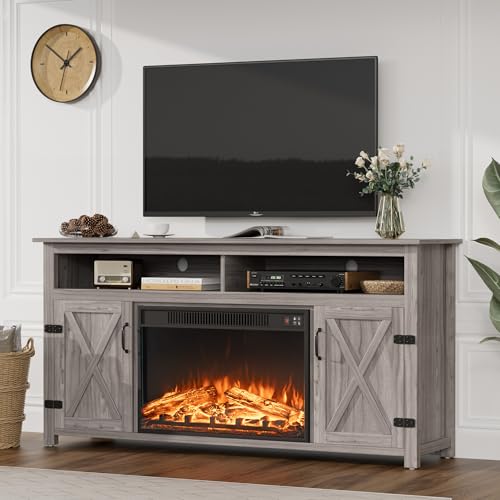 Bright White TV Stand with Storage Cabinets and Sliding Barn Doors Q36617