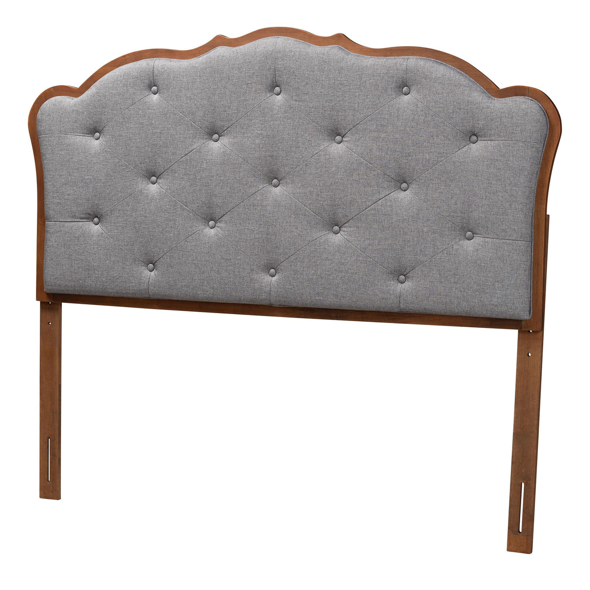 Grey Fabric and Walnut Brown Wood King Size Headboard Z832