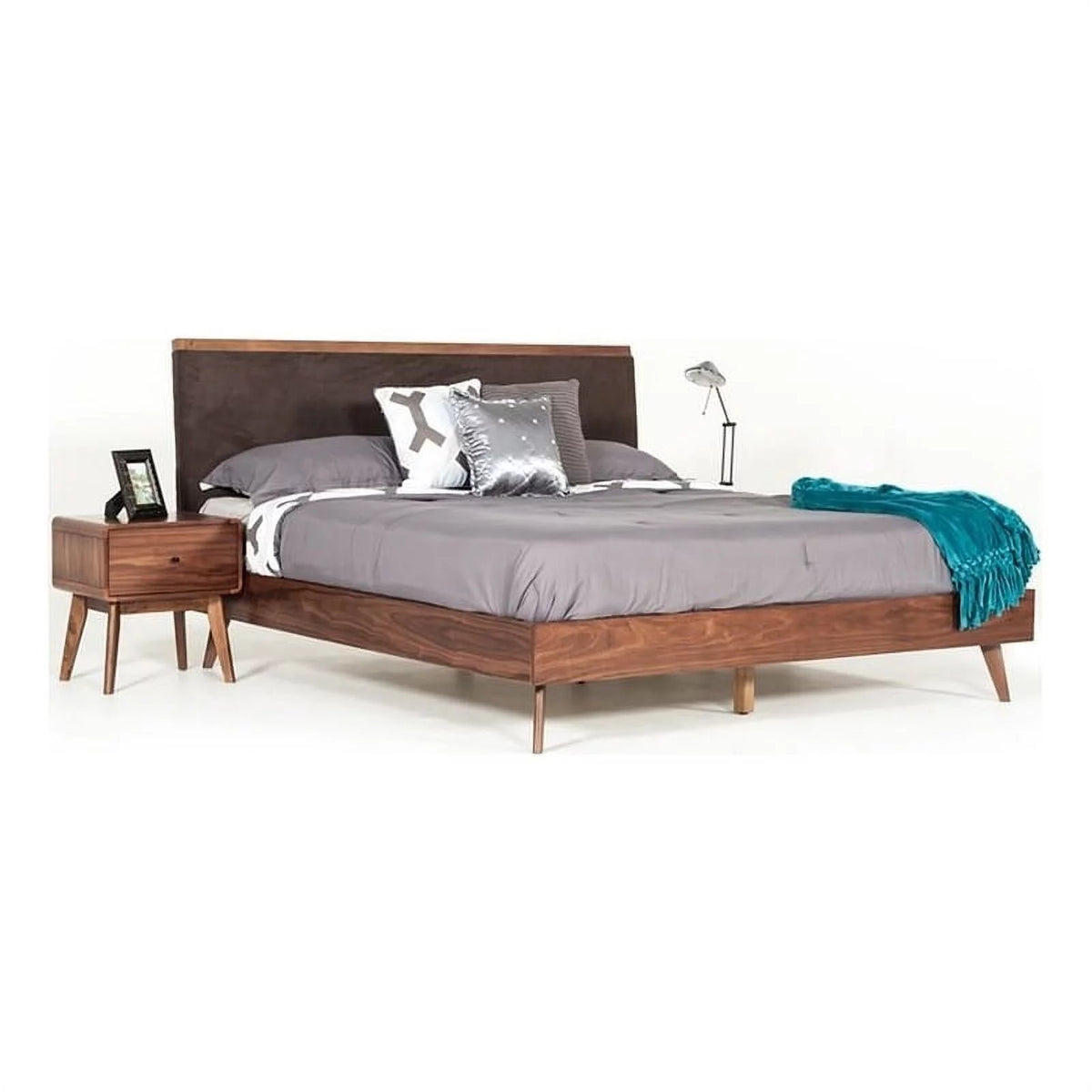 Modern Fabric & Wood Eastern King Bed in Brown/Walnut R95999