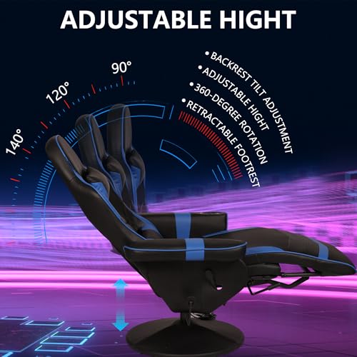 Blue Massage Gaming Chair with Footrest W8656
