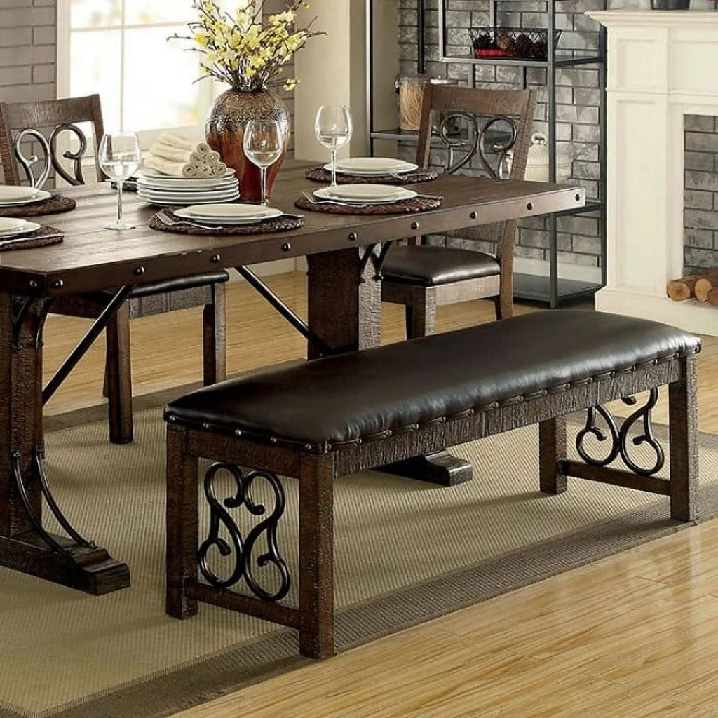Rustic Walnut Brown Wooden Bench O601