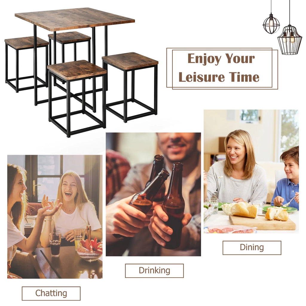 5 Pc Dining Table and 4 Stools Metal Frame Y48218