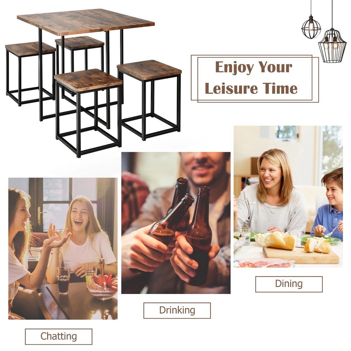 5 Pc Dining Table and 4 Stools Metal Frame Y48218