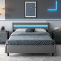 White Full Size Wooden Platform Bed Frame with Adjustable Upholstered Headboard X394
