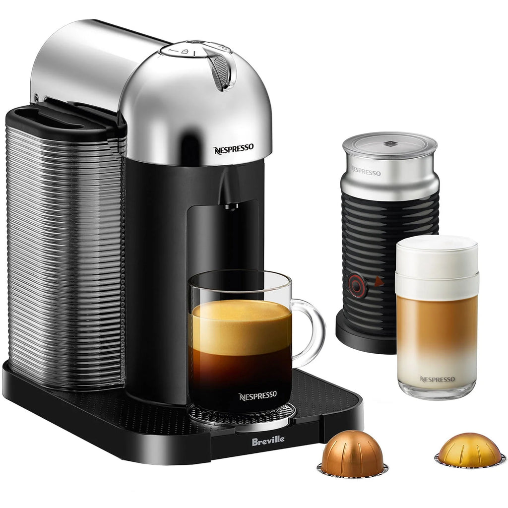 Chrome Coffee & Espresso Single-Serve Machine and Black Milk Frother C913