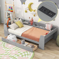 Twin Size Daybed with Shelf, Drawers and Charging Station, Gray B6388