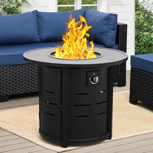 30 Inch Round Steel Gas Fire Pit Table 50000 BTU with Cover F58080