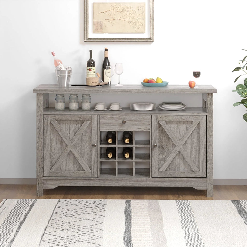 White 47 Kitchen Buffet Storage Cabinet with Barn Door Y619