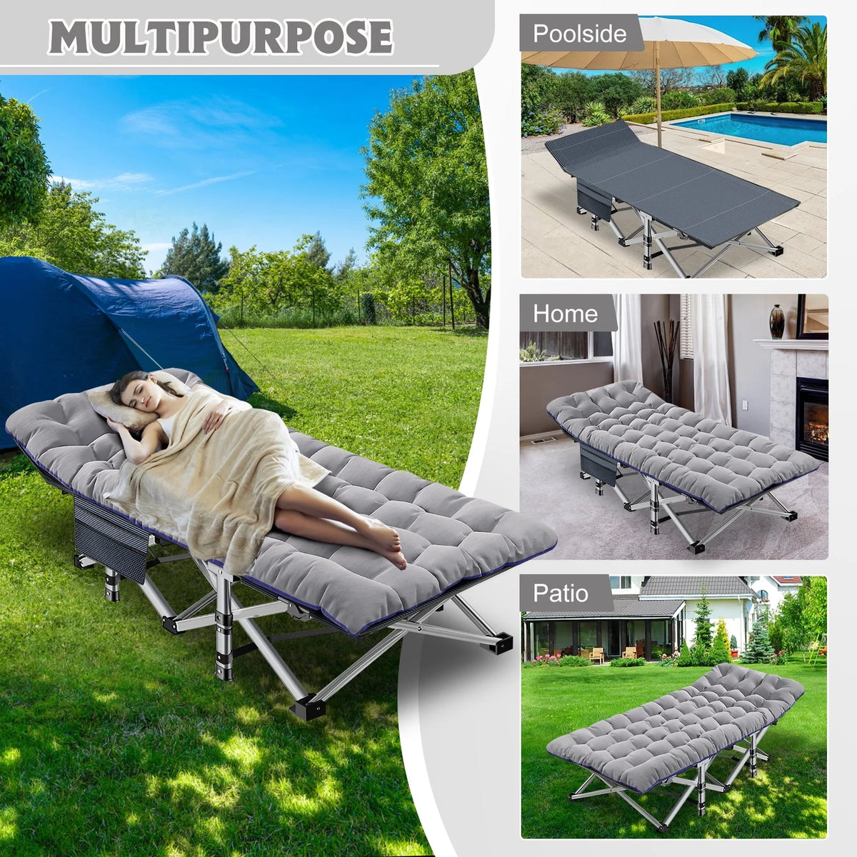 Oversized XXL Folding Camping Cot with 2 Sided Mattress & Carry Bag N6320