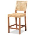 Natural Brown Rattan and Walnut Brown Wood Counter Stool L2909