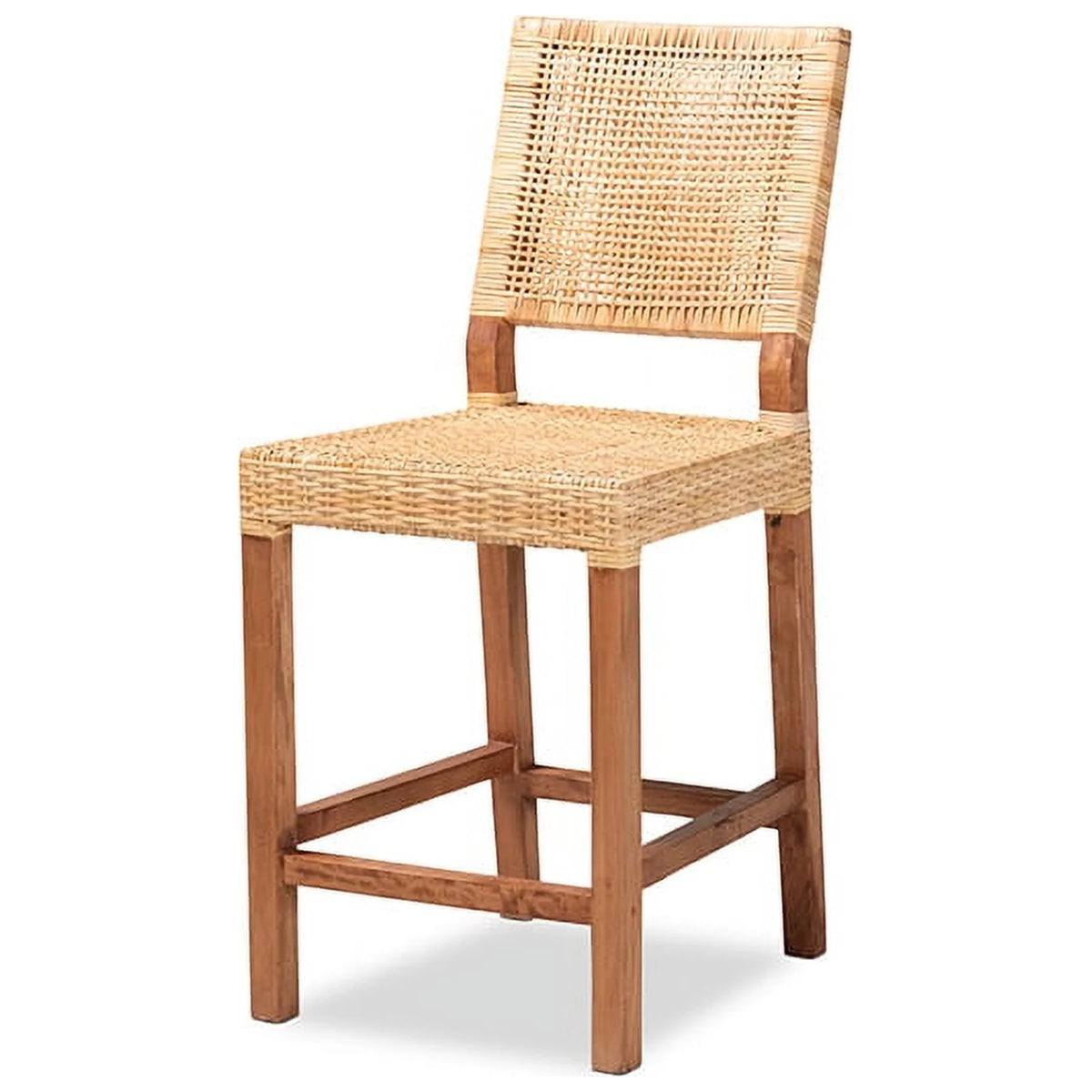 Natural Brown Rattan and Walnut Brown Wood Counter Stool L2909