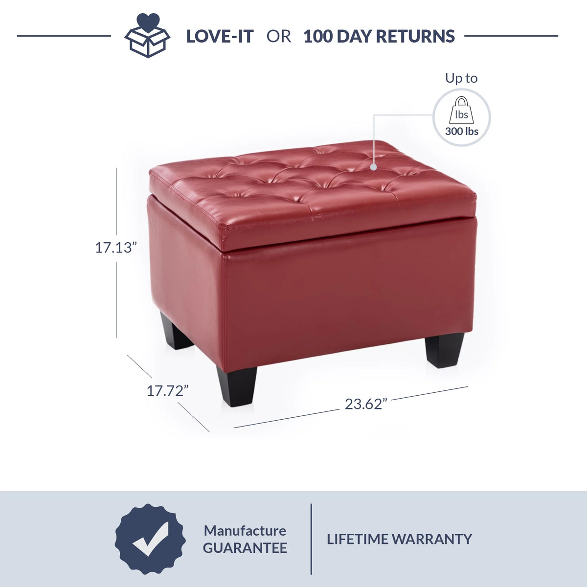Red Faux Leather Tufted Storage Ottoman X89016