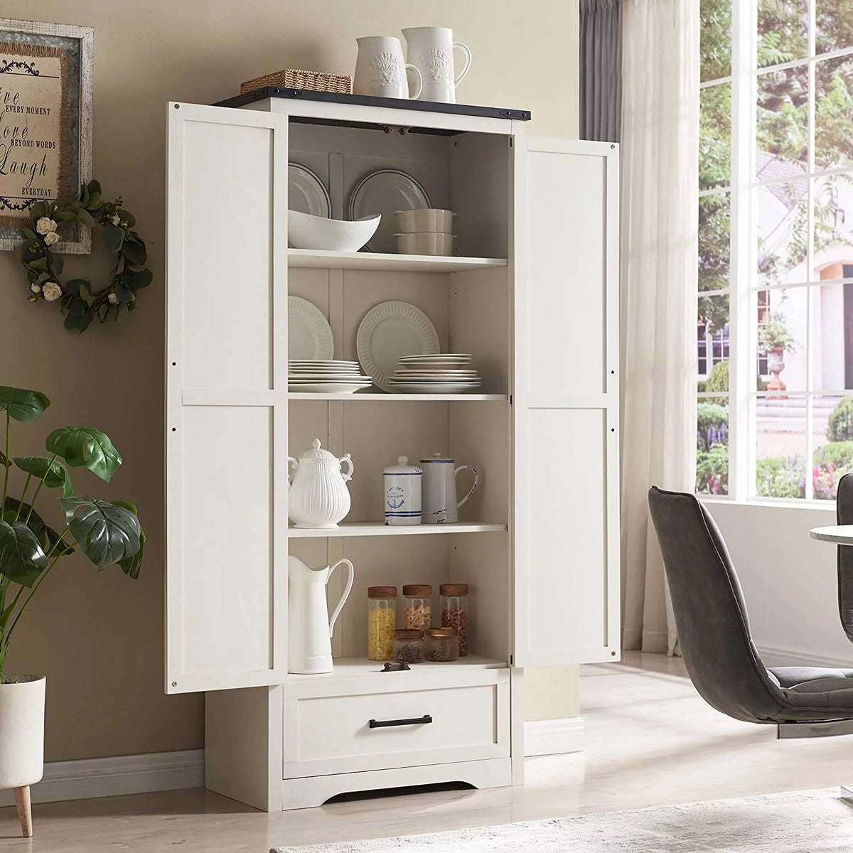 White 2-Door Storage Cabinet with Drawer W264
