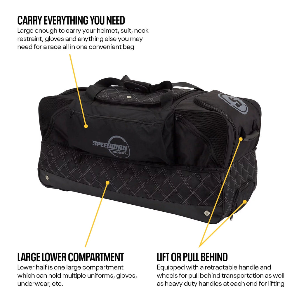 Large Multi-Compartment Nylon Travel Gear Bag with Wheels R44061