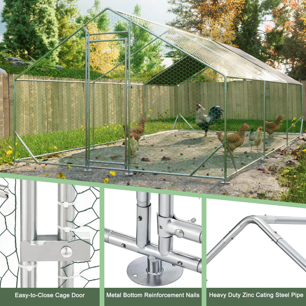 Large Metal Walk-in Chicken Coop with Waterproof Cover M5872