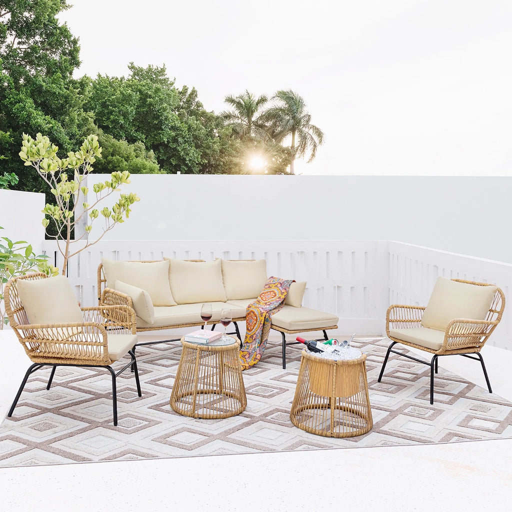 Beige Wicker Outdoor Sectional Sofa L75273
