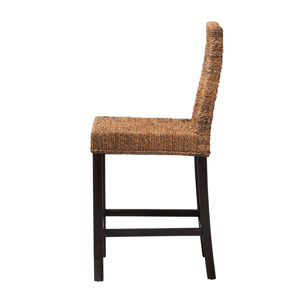 Dark Brown Mahogany Wood and Seagrass Counter Stool Q6697
