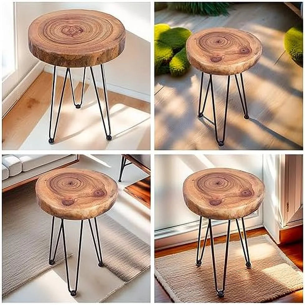 Rustic Old Elm Wood Round Accent Table with 3-Leg Metal Stand B9034