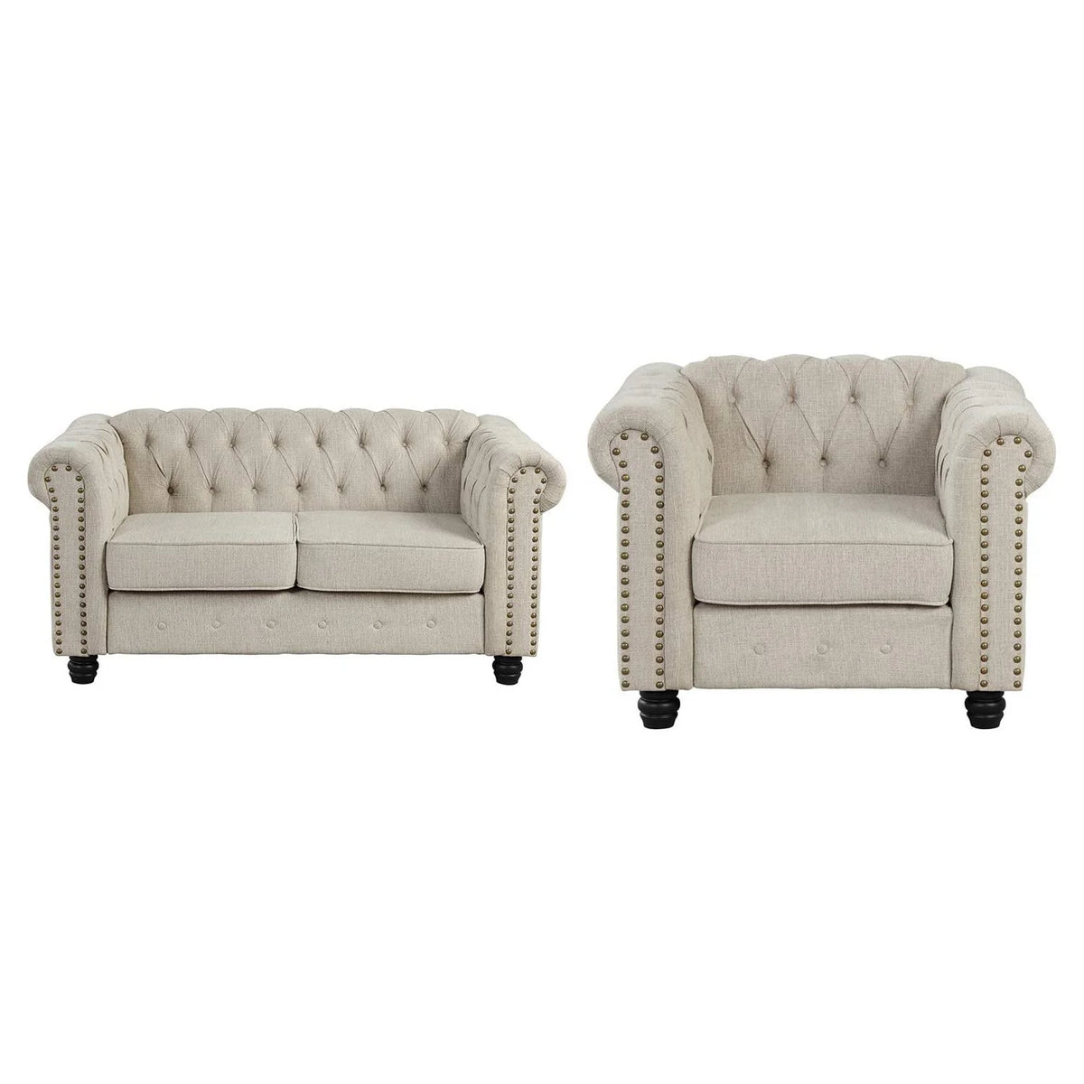 Beige 2 Pieces Button Tufted Fabric Sofa Set A449
