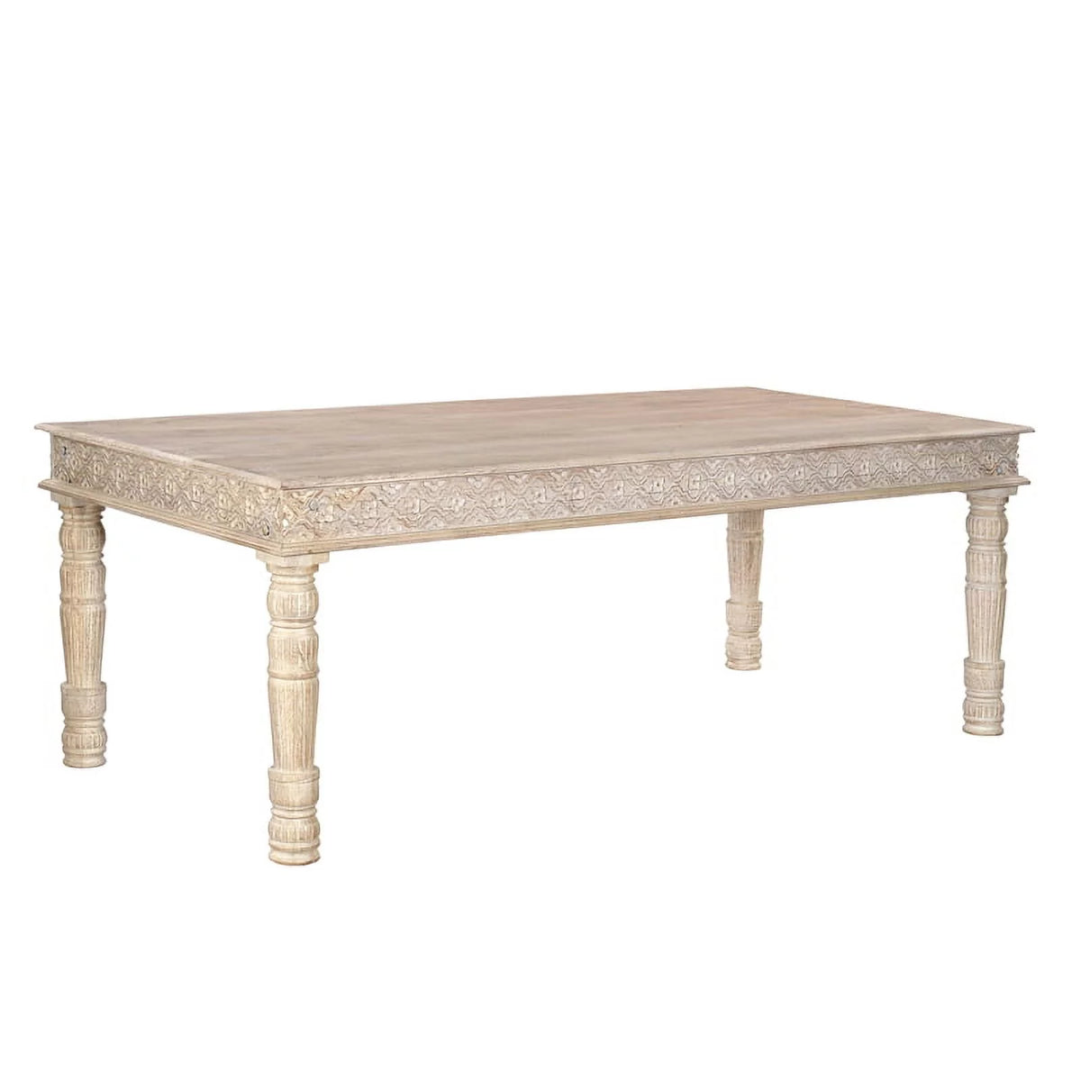 84" Carved Solid Wood Dining Table in White T28712