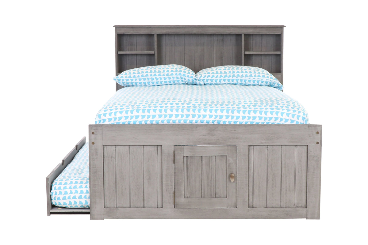Charcoal Gray Solid Pine Full Captains Bookcase Bed with 3 Drawers and Twin Trundle I352