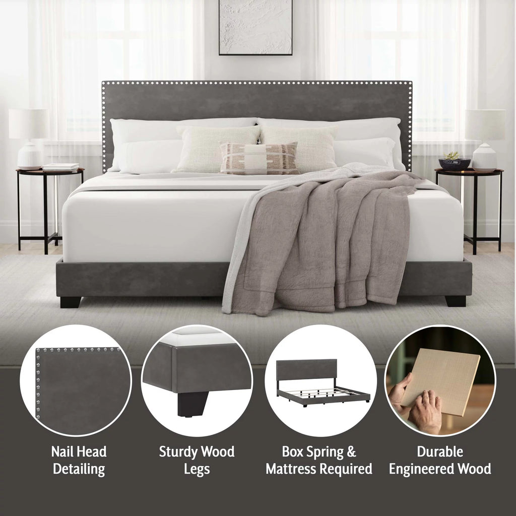Charcoal Fabric Upholstered Queen Bed E475