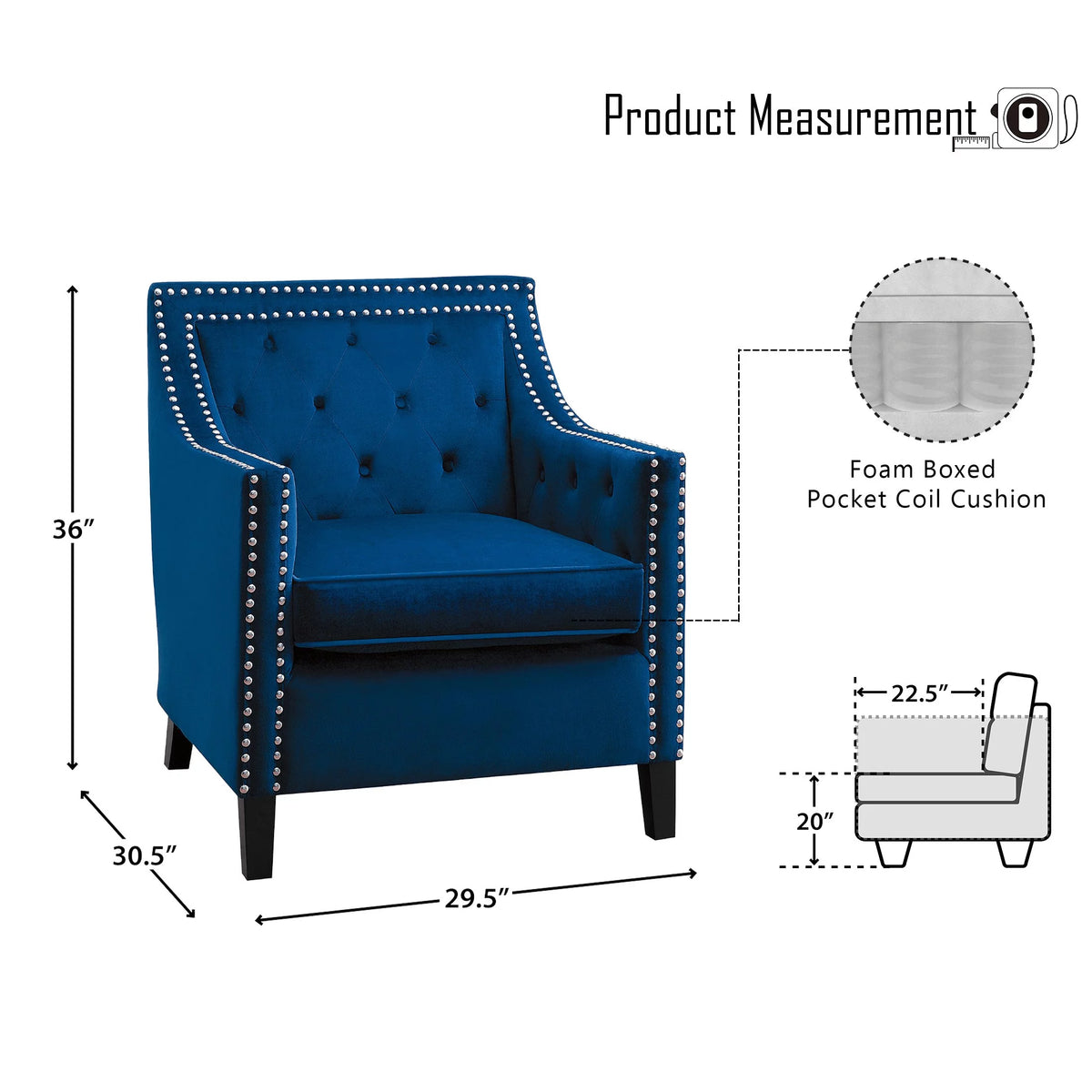 Navy Blue Velvet Upholstered Accent Chair L895867