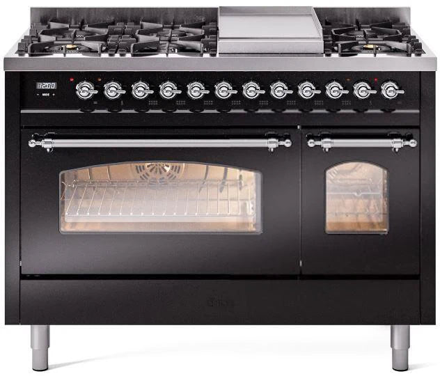 48 Dual Fuel Natural Gas Range in Black with Chrome Trim R9518