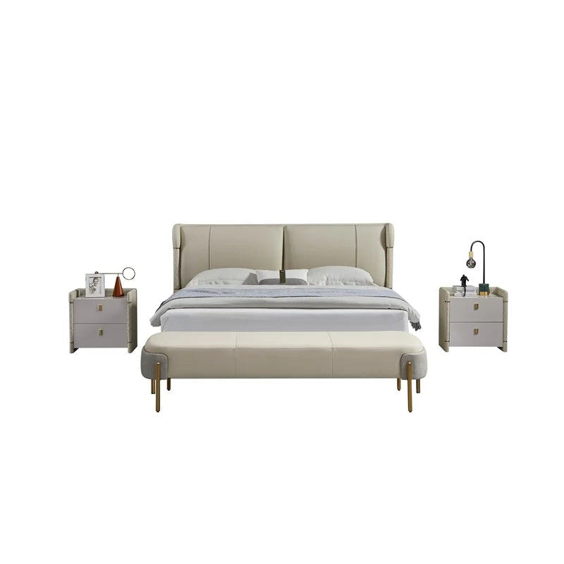 Cream Leather & Metal Cal King Bed P856